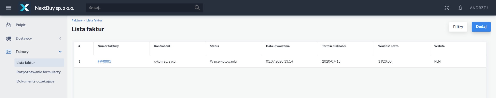 NextBuy 2.0 Baza wiedzy > Rejestracja faktury > Lista faktur.jpg